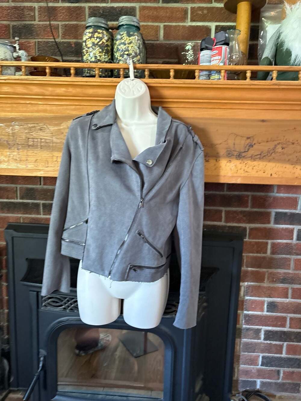 Anna Cai New York Grey Faux Suede Moto Biker Jacket Size Medium